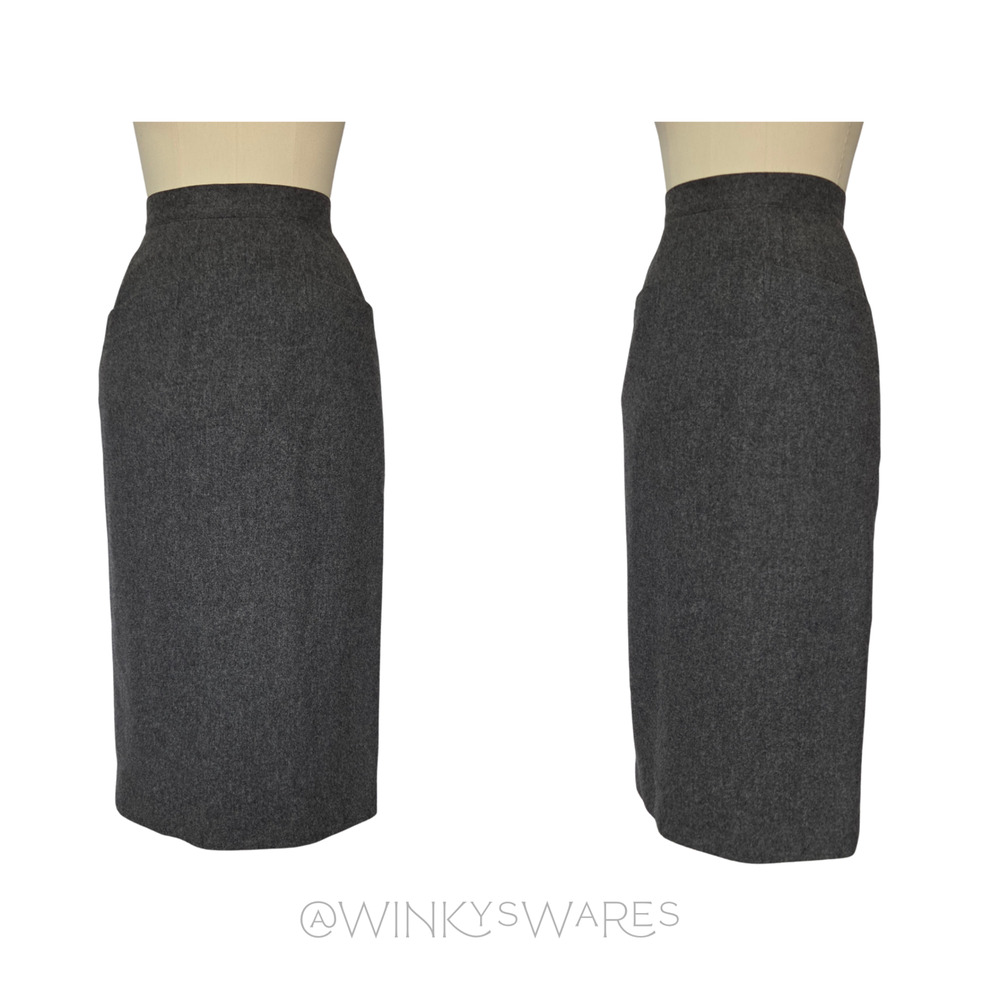Vintage Gray Wiggle Pencil Midi Skirt Size 4 S Pin Up Secretary Pockets Wool
